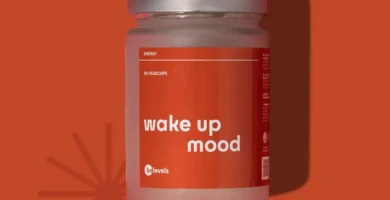 Frasco de Wake Up Mood de Be Levels, suplemento diseñado para potenciar la energía y el enfoque diario